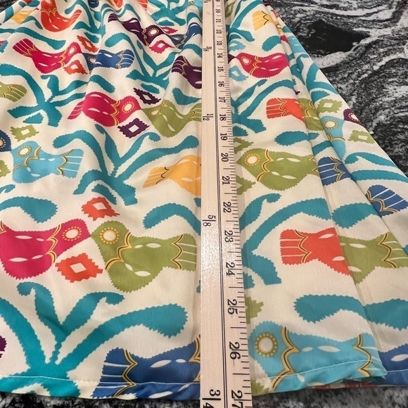 JUDITH MARCH sleeveless mini silk colorful folk print dress with jabot - Picture 10 of 13